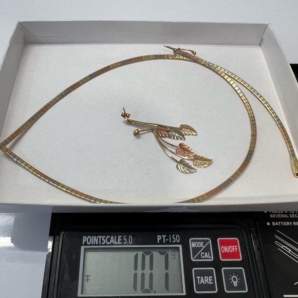 Vintage 14K Gold Tri-Color Collar Necklace & Drop Earrings with Case & Box 10.7g - Picture 6 of 12